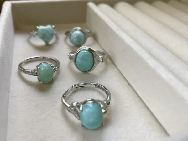 Natural larimar rings