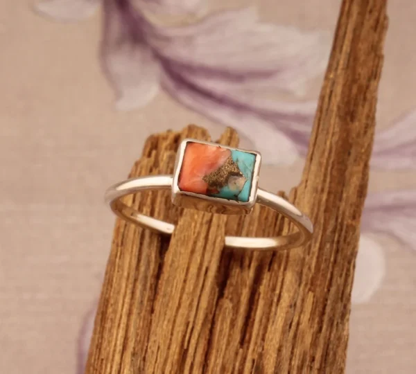 Oyster Copper Turquoise Solid 925 Sterling Silver Ring - Image 4