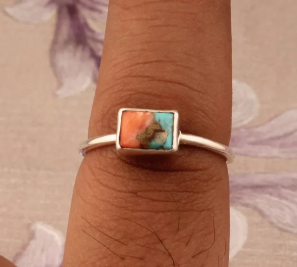 Oyster Copper Turquoise Solid 925 Sterling Silver Ring - Image 2