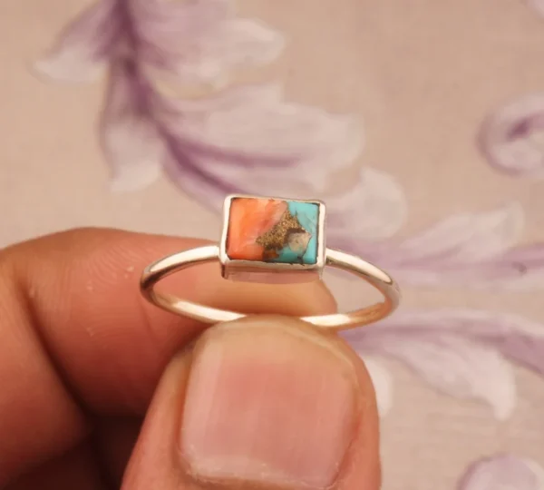 Oyster Copper Turquoise Solid 925 Sterling Silver Ring