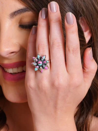 Trendy Pink Cotton Candy Turquoise ring