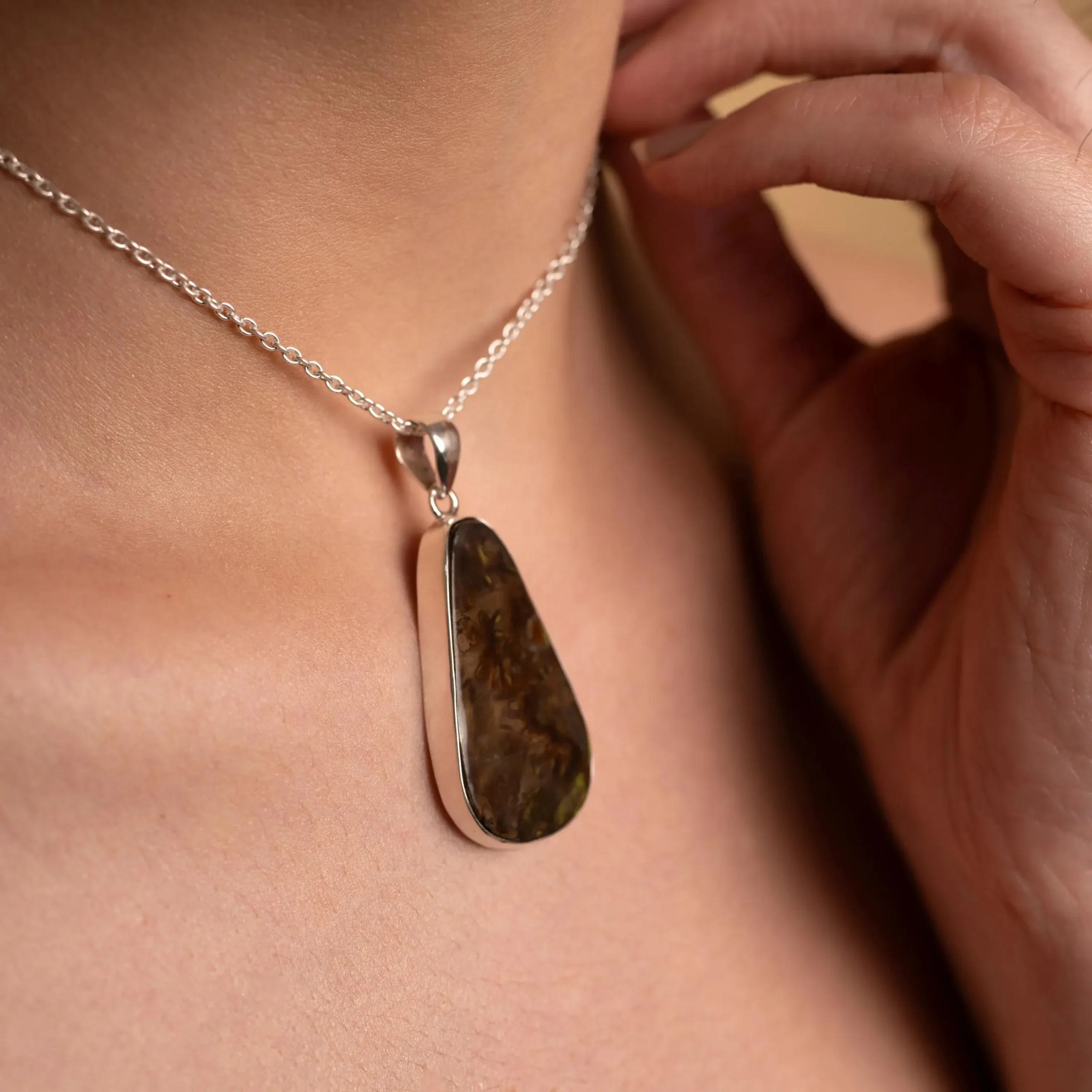 Handcrafted Ammolite Pendant - Natural Stone Jewelry