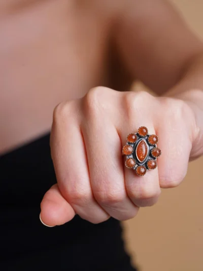 Handmade Orange Sun Gemstone Floral Ring