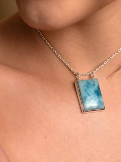 Handmade Larimar Pendant - Unique Boho Style Gemstone Charm