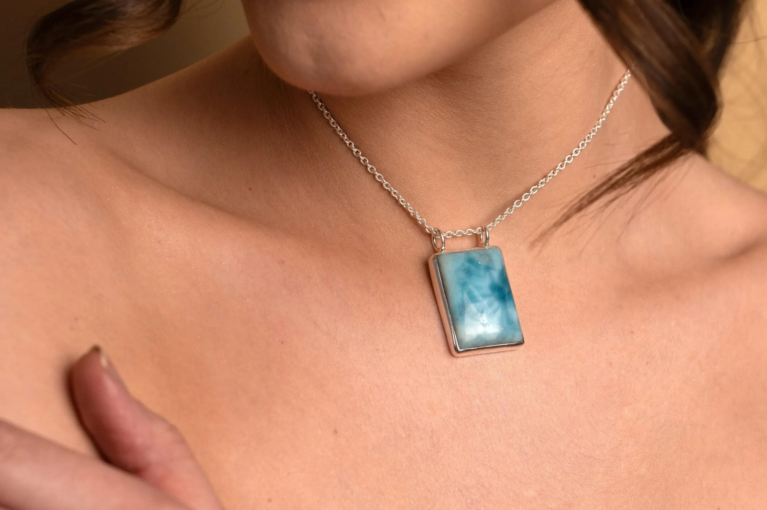 Handmade Larimar Pendant - Unique Boho Style Gemstone Charm