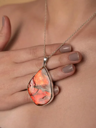 Ammolite Pendant Necklace – Handcrafted Limited Edition Iridescent Gemstone Jewelry