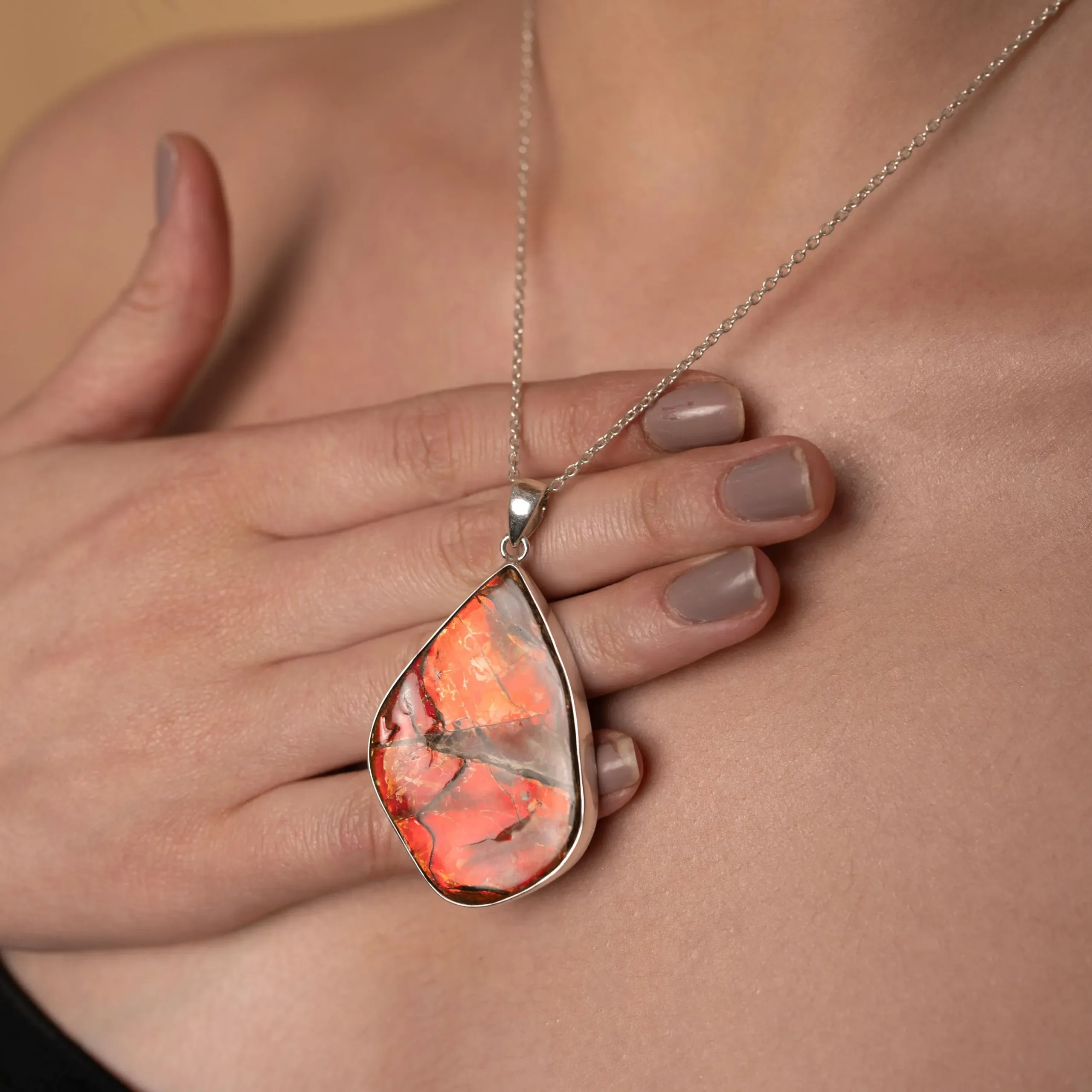 Ammolite Pendant Necklace – Handcrafted Limited Edition Iridescent Gemstone Jewelry