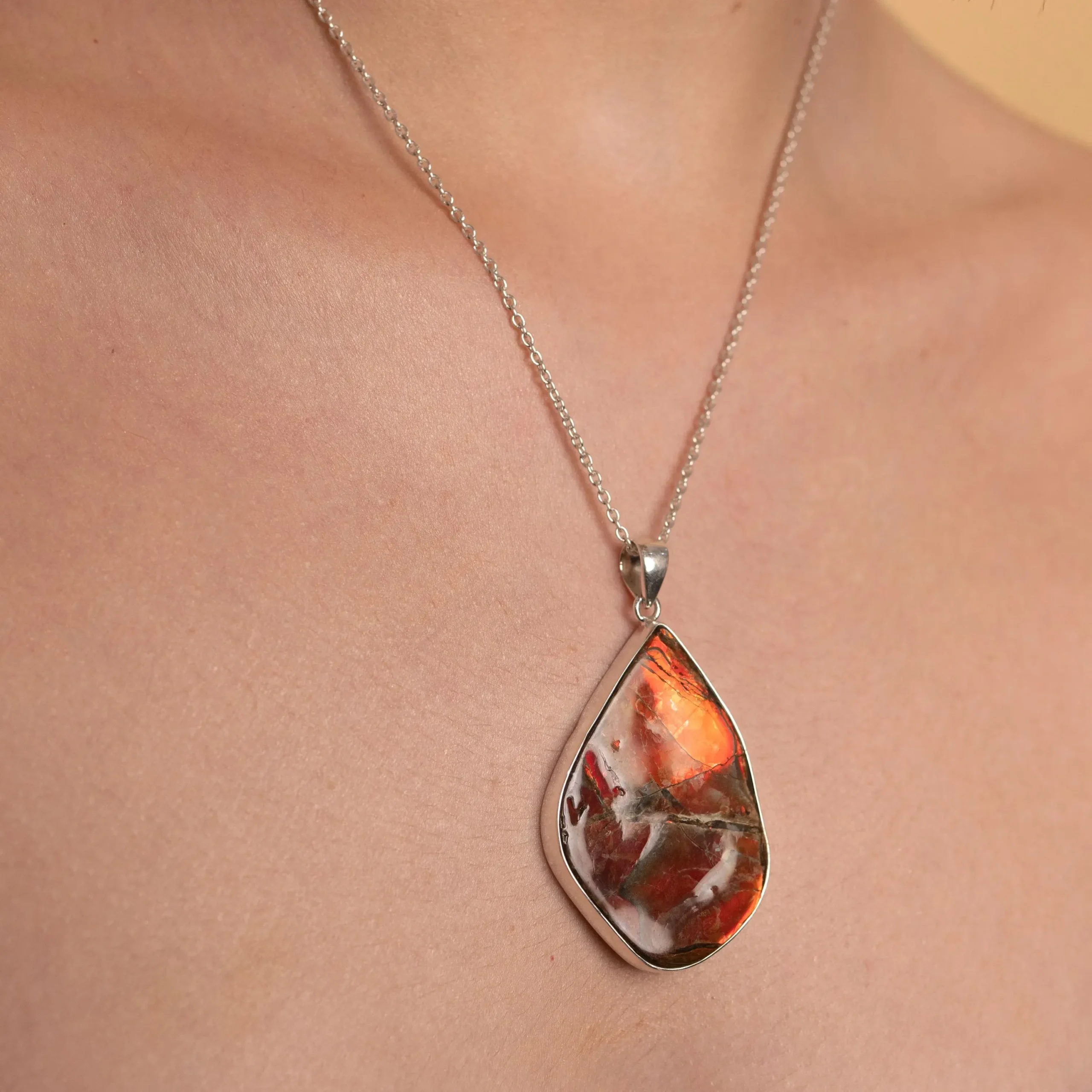 Ammolite Pendant Necklace – Handcrafted Limited Edition Iridescent Gemstone Jewelry