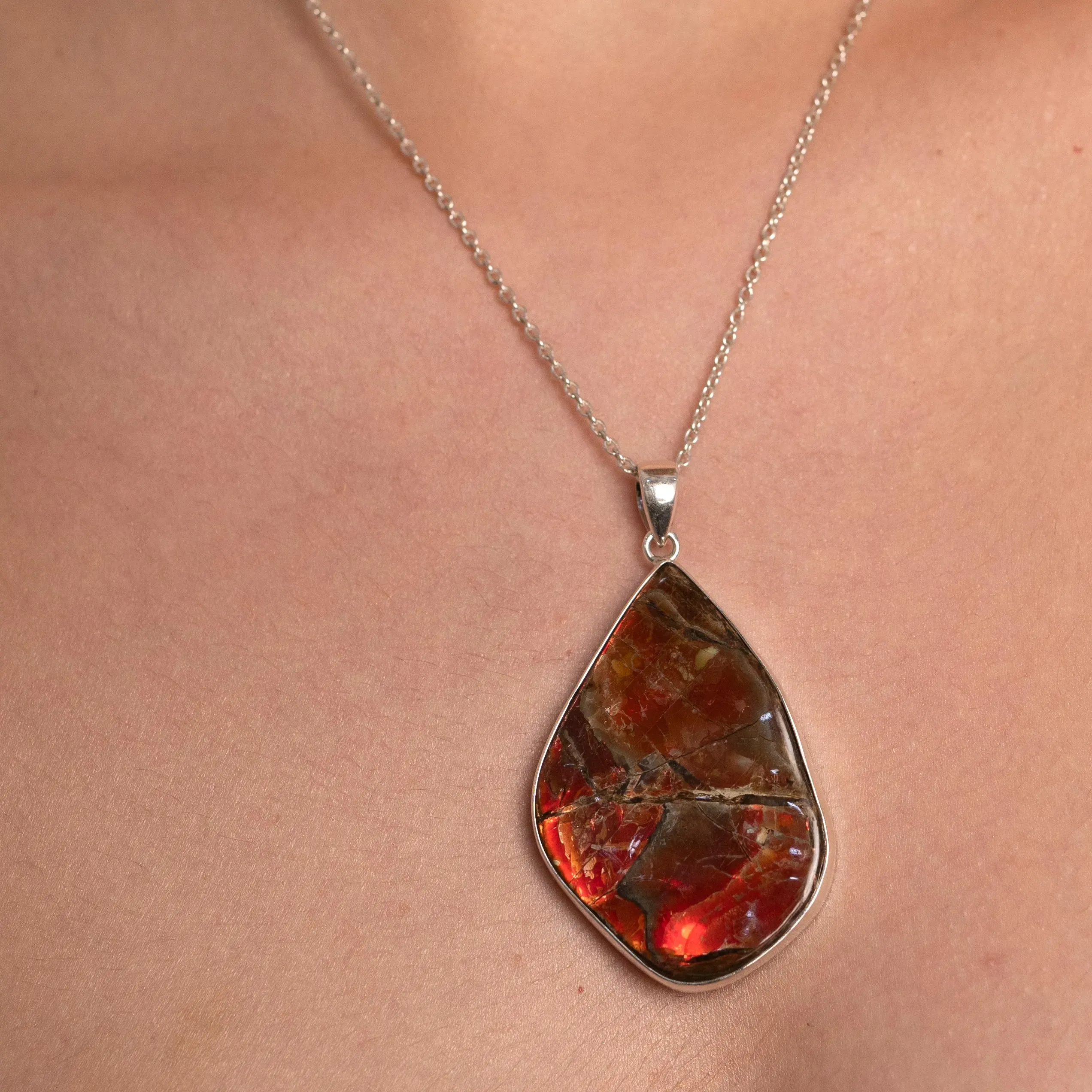 Ammolite Pendant Necklace – Handcrafted Limited Edition Iridescent Gemstone Jewelry