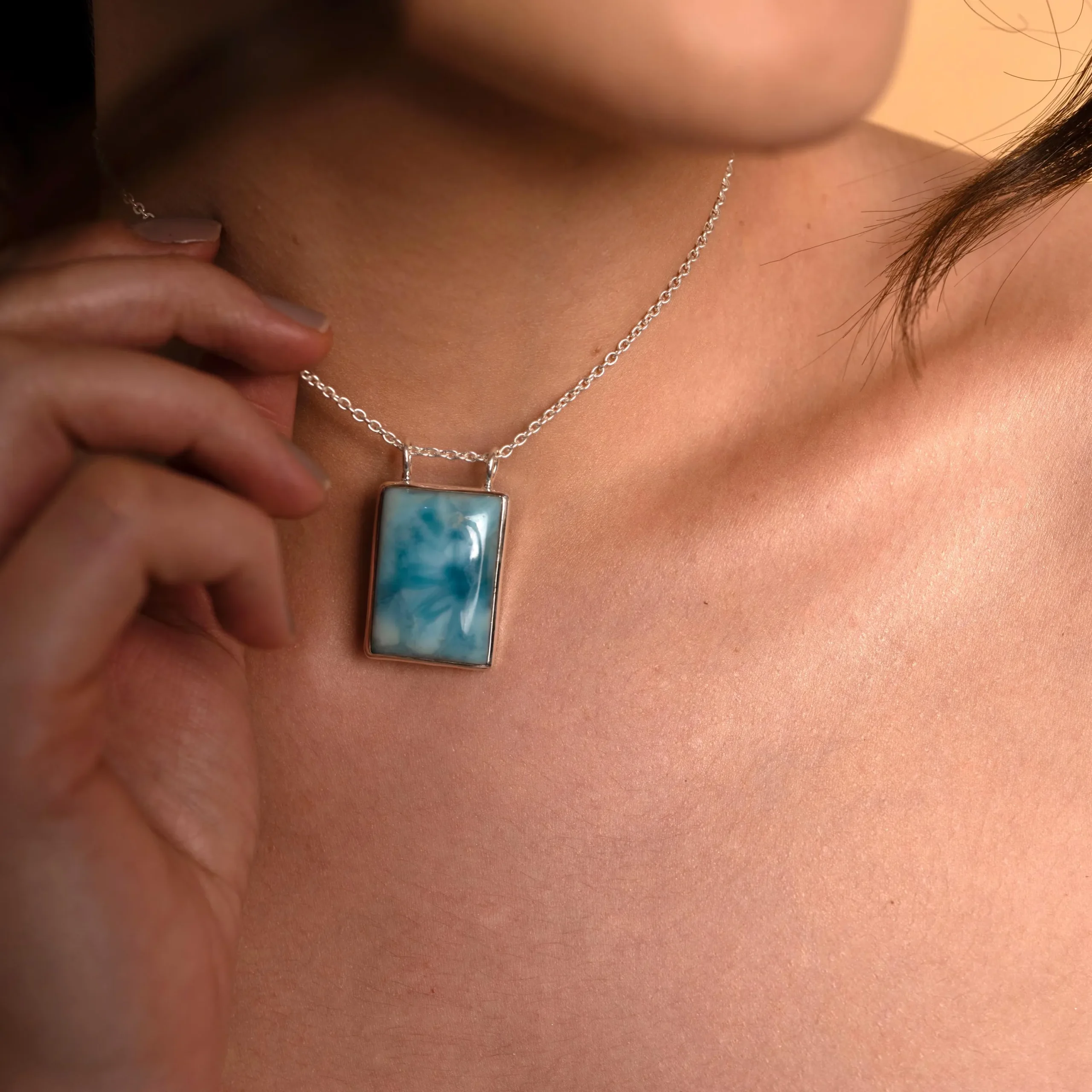 Handmade Larimar Pendant - Unique Boho Style Gemstone Charm