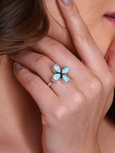 Blue larimar Gemstone Flower Ring