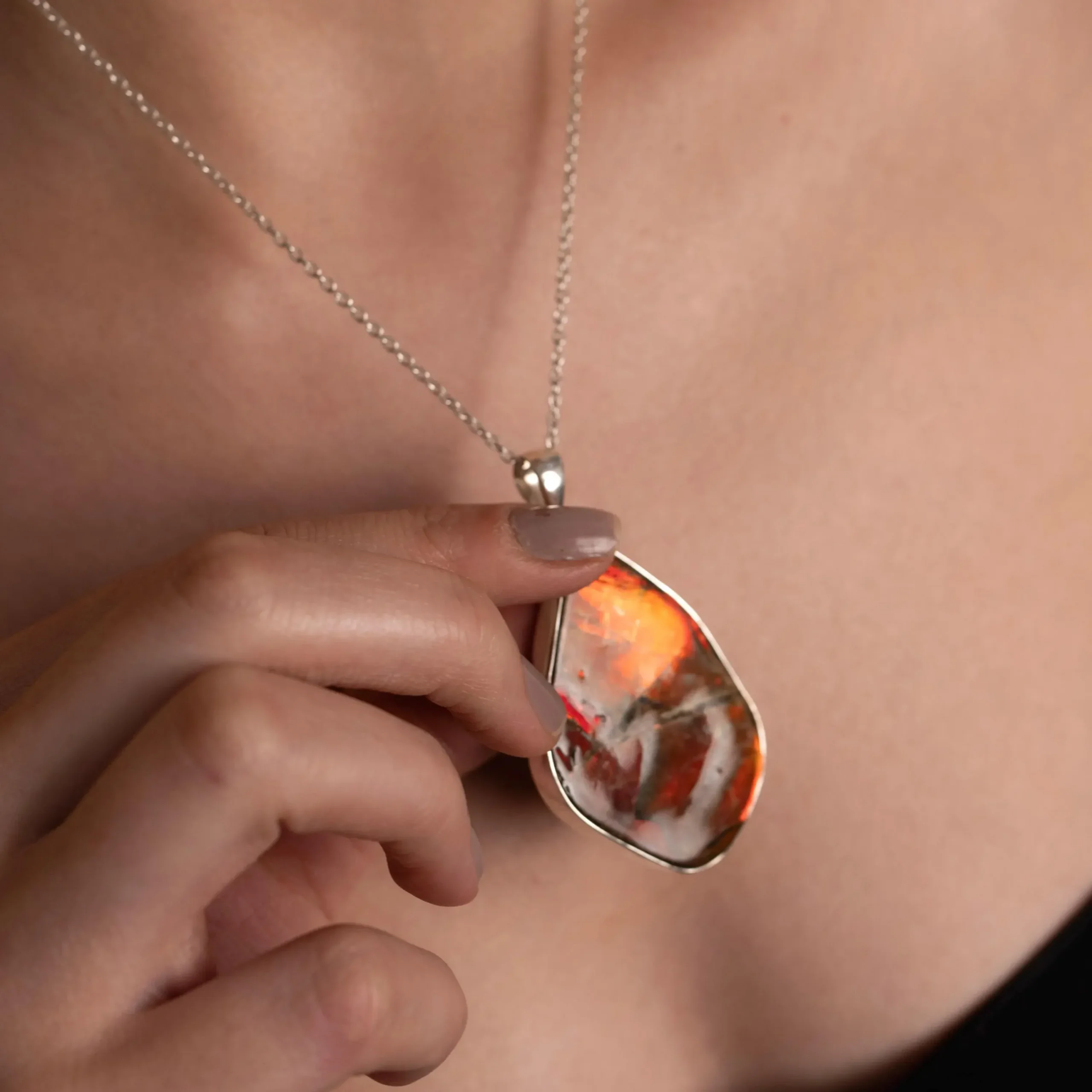 Ammolite Pendant Necklace – Handcrafted Limited Edition Iridescent Gemstone Jewelry