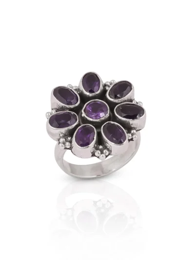 Multi Gemstone Flower Ring Sterling Silver Oval Cut – Handmade Artisan Jewelry