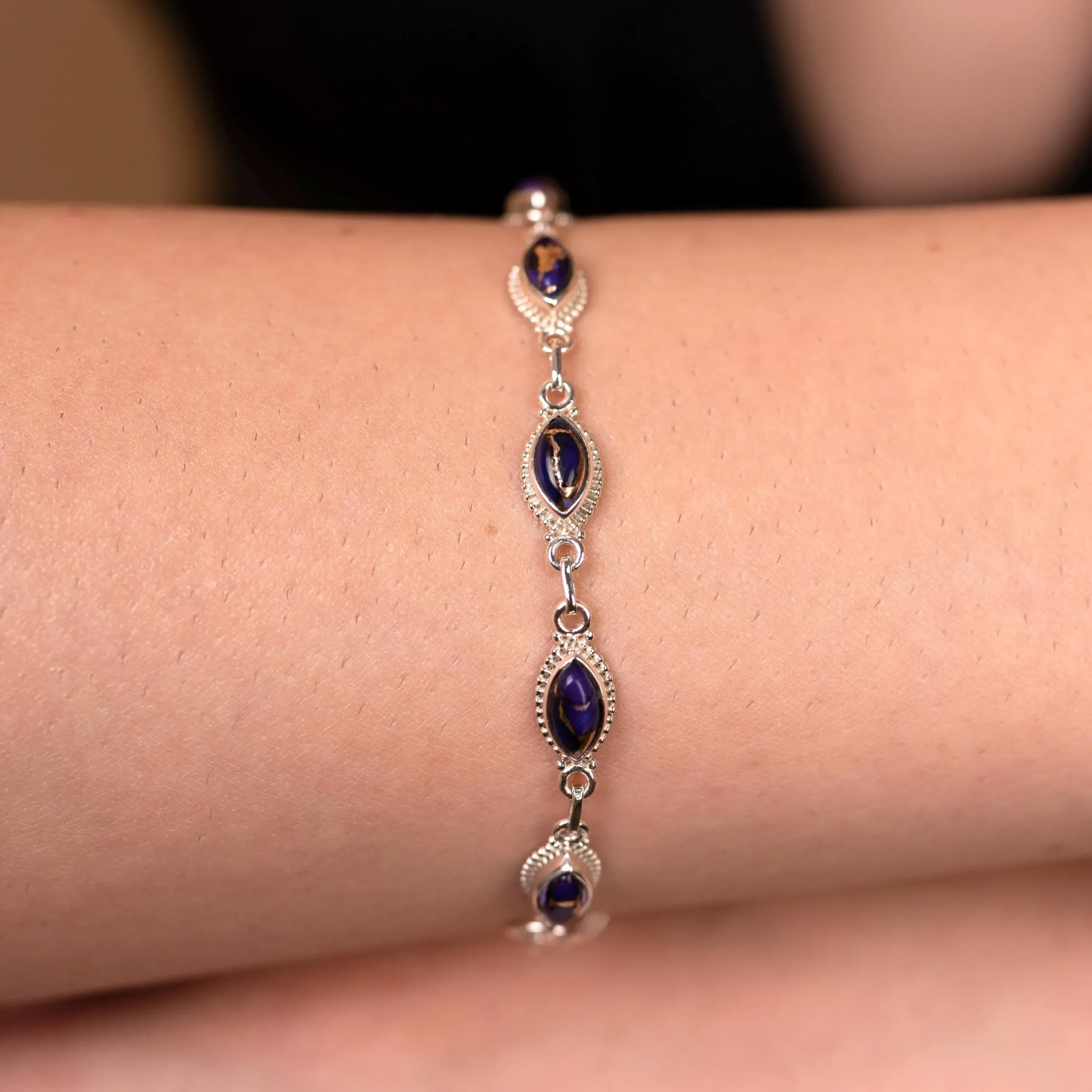 Purple & White Daliya Turquoise Bracelet Floral Beaded Gemstone Bracelet Handmade Boho Jewelry