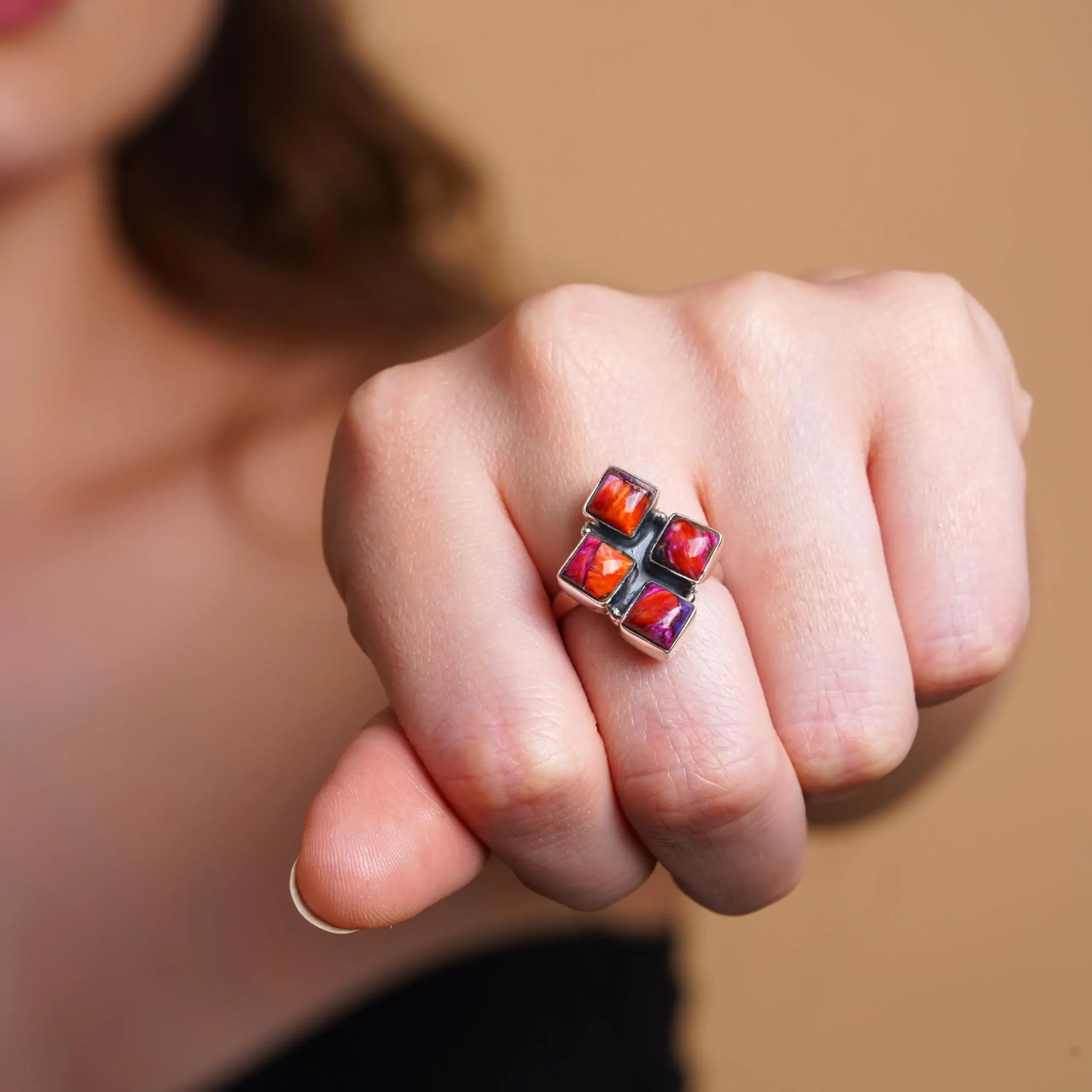 Handmade Pink Daliya Turquoise Ring