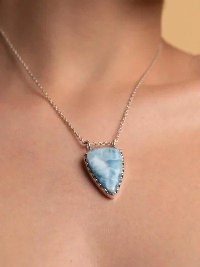 Handcrafted Larimar Gemstone Pendant - Unique Ocean Blue Necklace