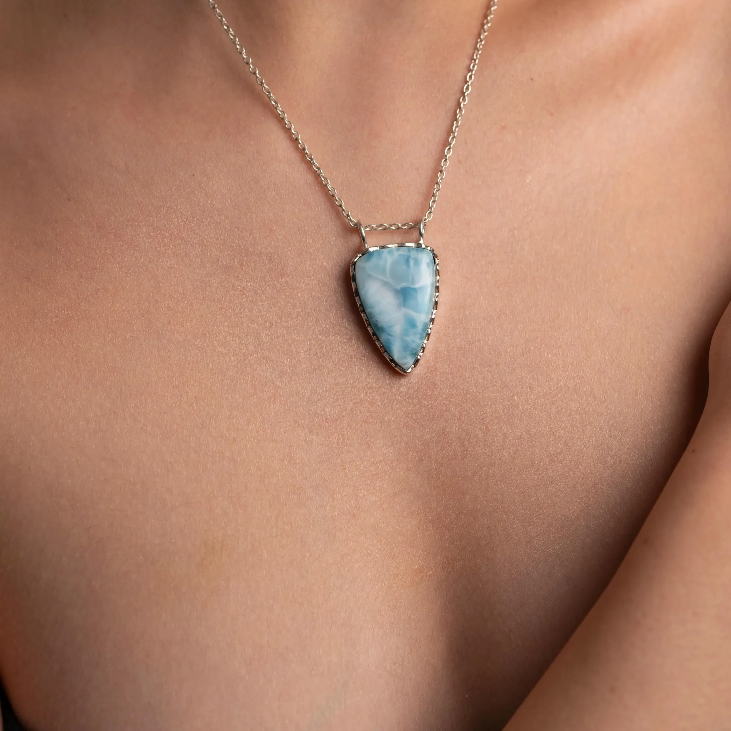 Handcrafted Larimar Gemstone Pendant - Unique Ocean Blue Necklace