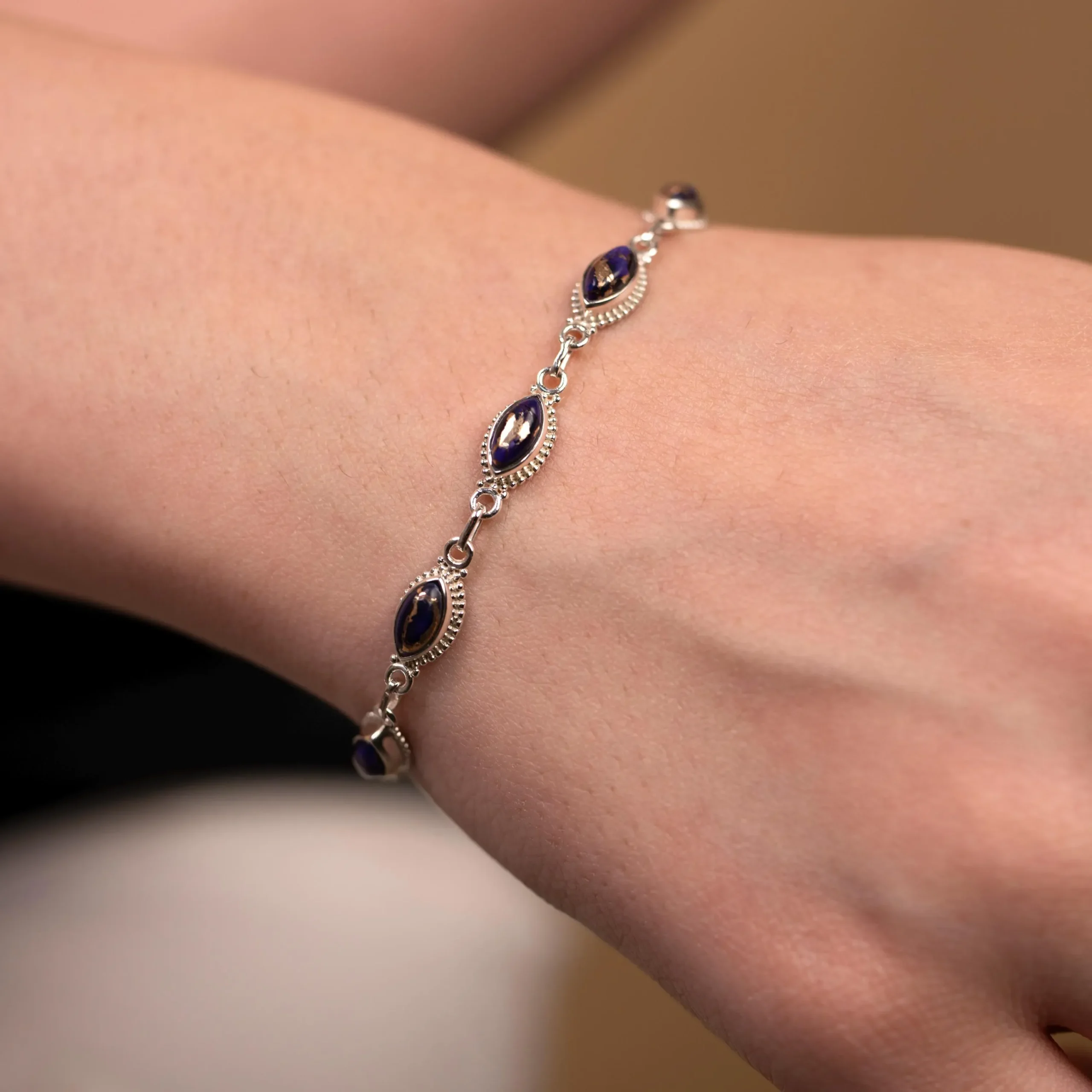 Purple & White Daliya Turquoise Bracelet Floral Beaded Gemstone Bracelet Handmade Boho Jewelry