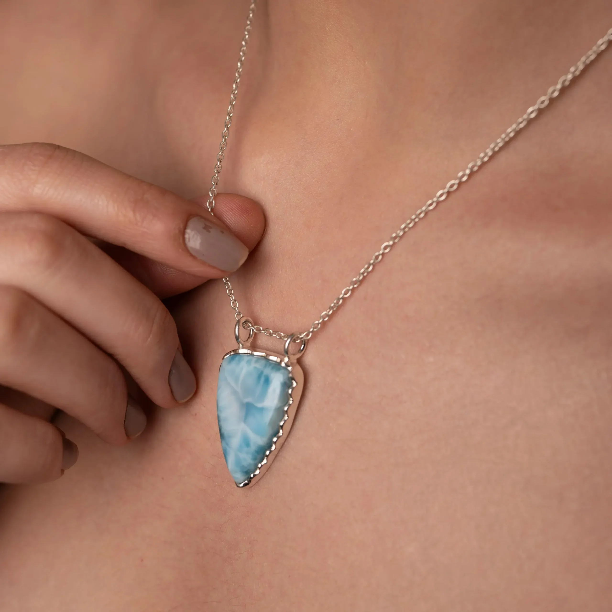 Handcrafted Larimar Gemstone Pendant - Unique Ocean Blue Necklace
