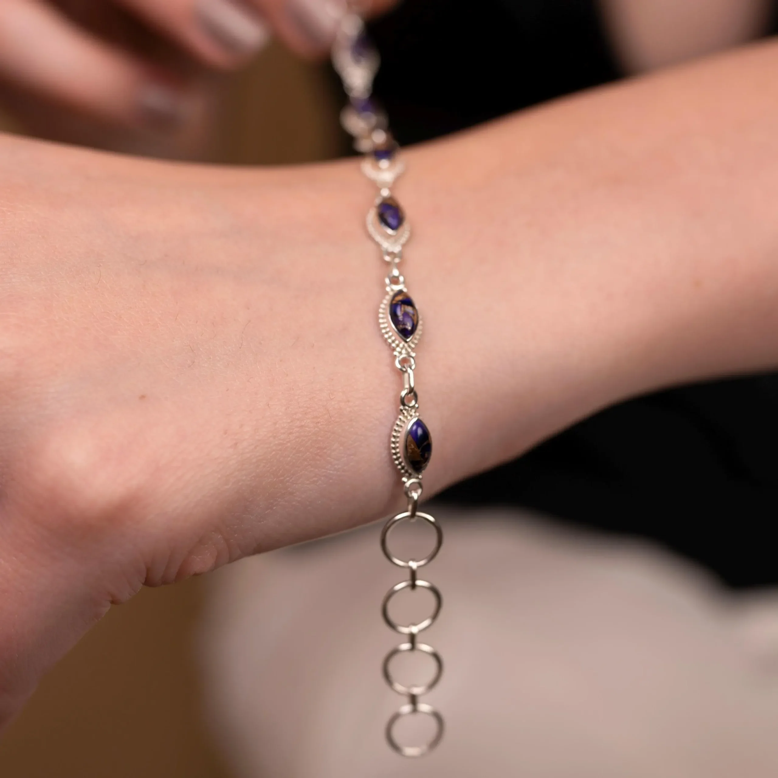 Purple & White Daliya Turquoise Bracelet Floral Beaded Gemstone Bracelet Handmade Boho Jewelry