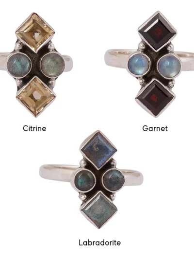 Sterling Silver Labradorite & Citrine Ring – Handmade Gemstone Statement Ring