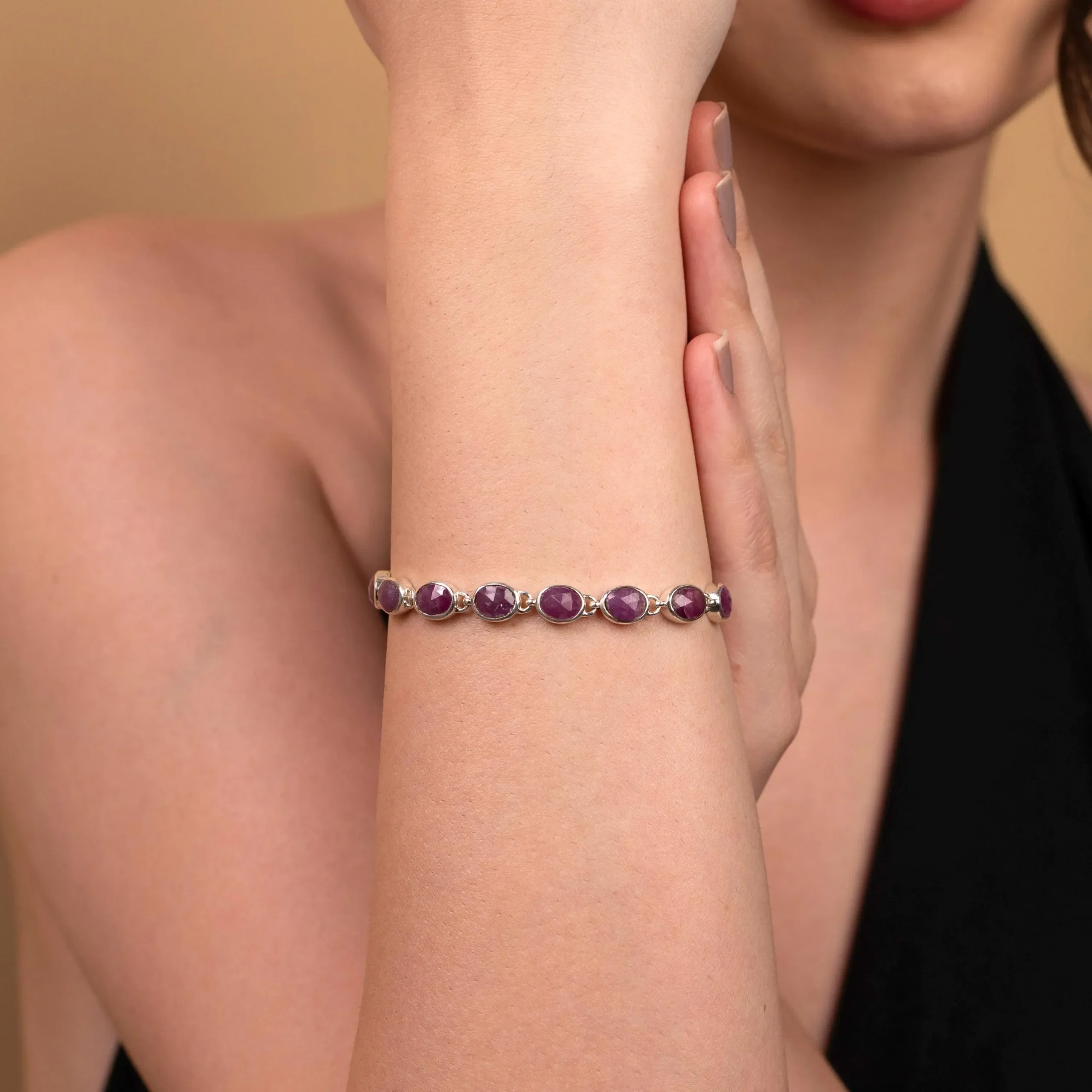 Purple White Dahlia Turquoise Gemstone Tennis Bracelet in 925 Sterling Silver