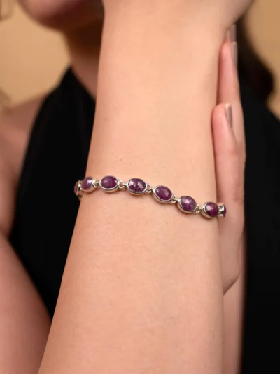 Purple White Dahlia Turquoise Gemstone Tennis Bracelet in 925 Sterling Silver