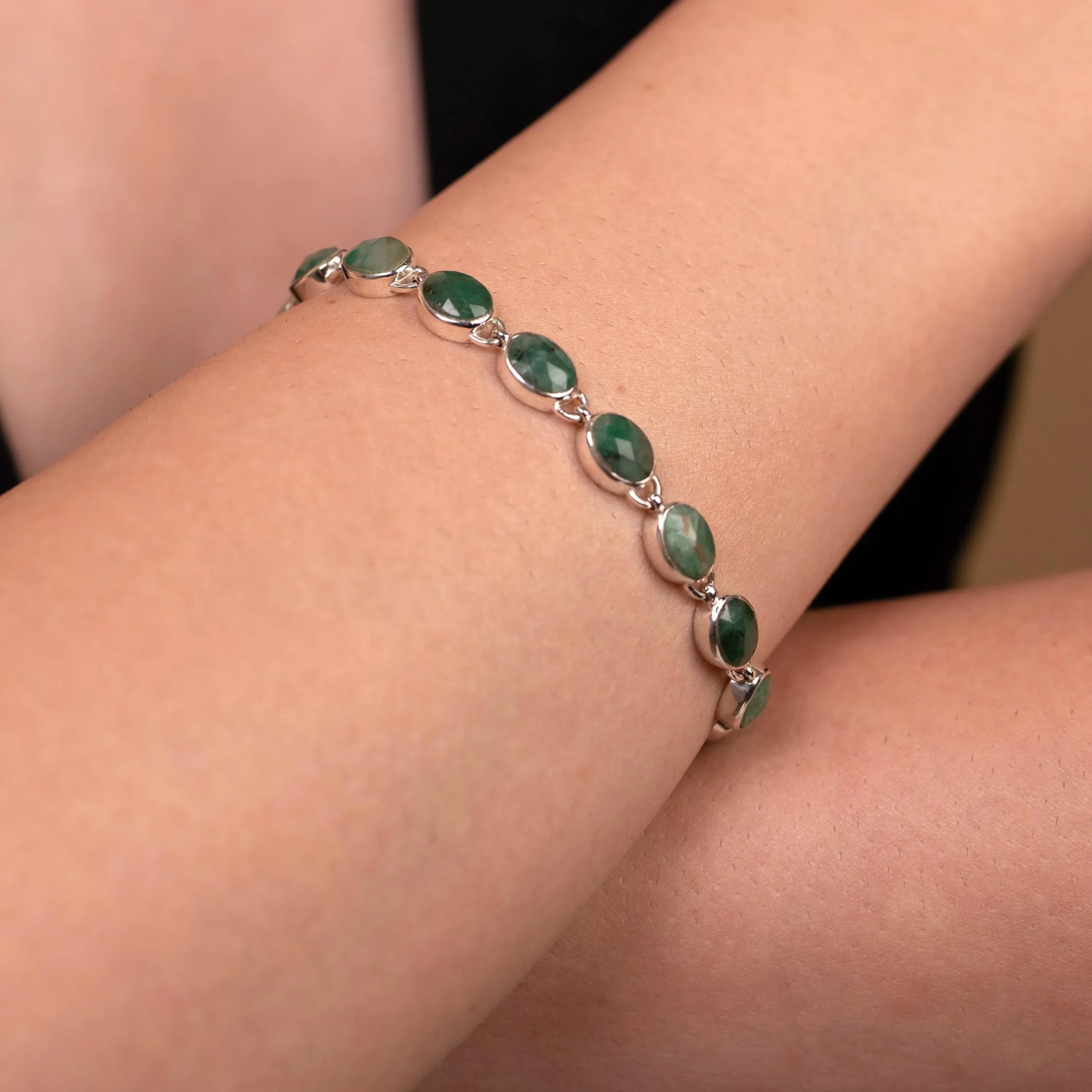 Emerald Green Gemstone Bracelet in 925 Sterling Silver