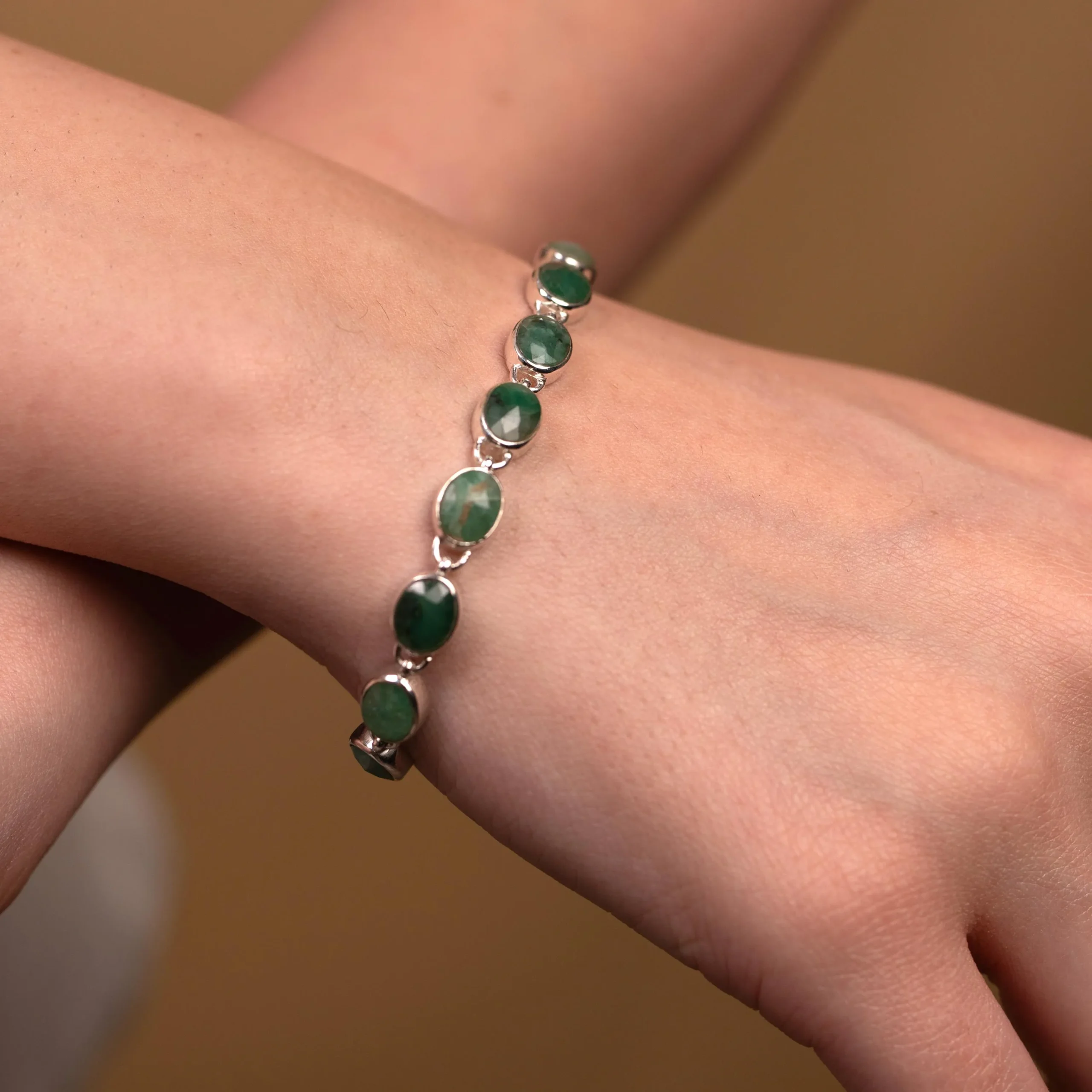 Emerald Green Gemstone Bracelet in 925 Sterling Silver