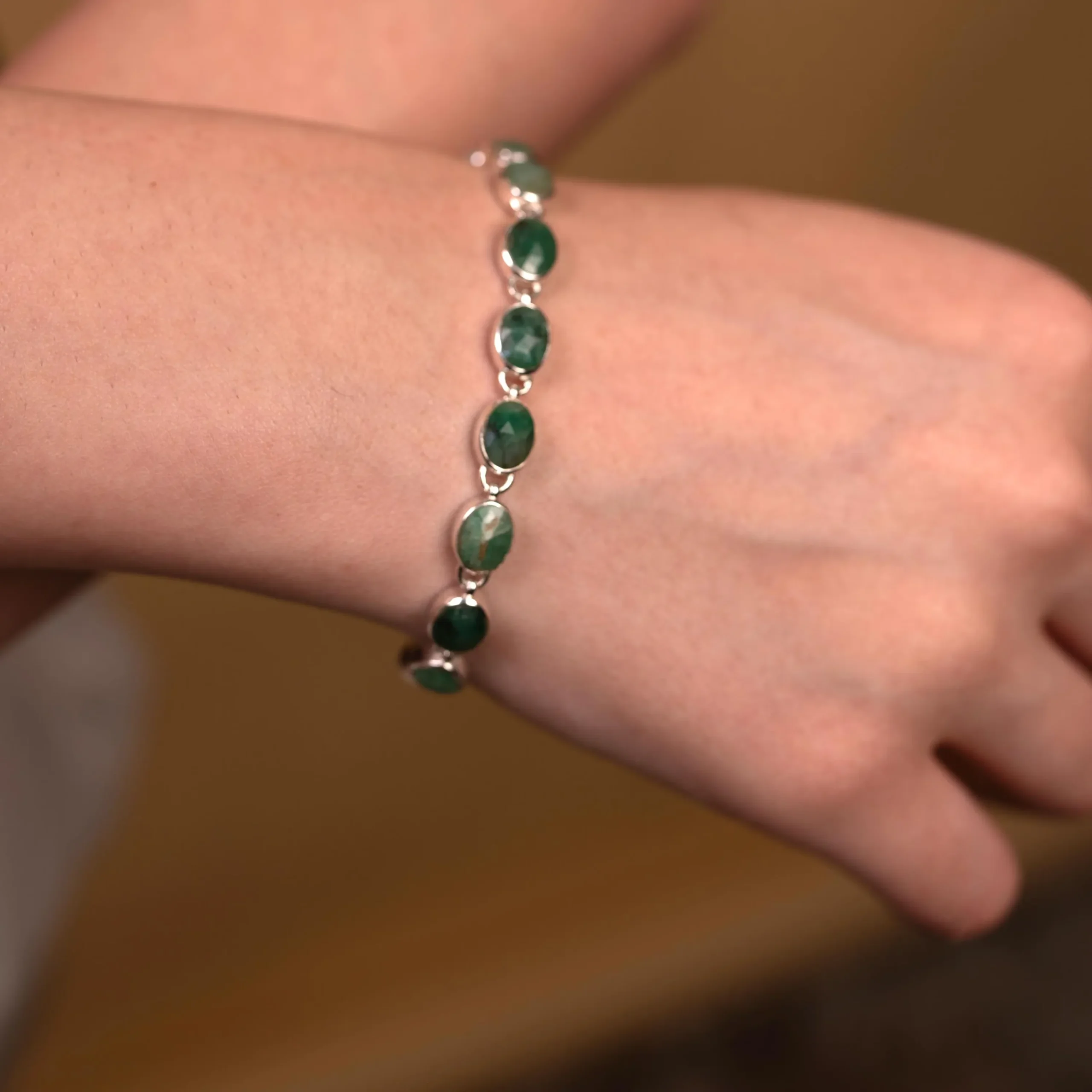 Emerald Green Gemstone Bracelet in 925 Sterling Silver