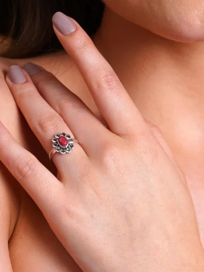 Pink Daliya Turquoise Ring Handmade Floral Turquoise Stone Boho Statement Jewelry