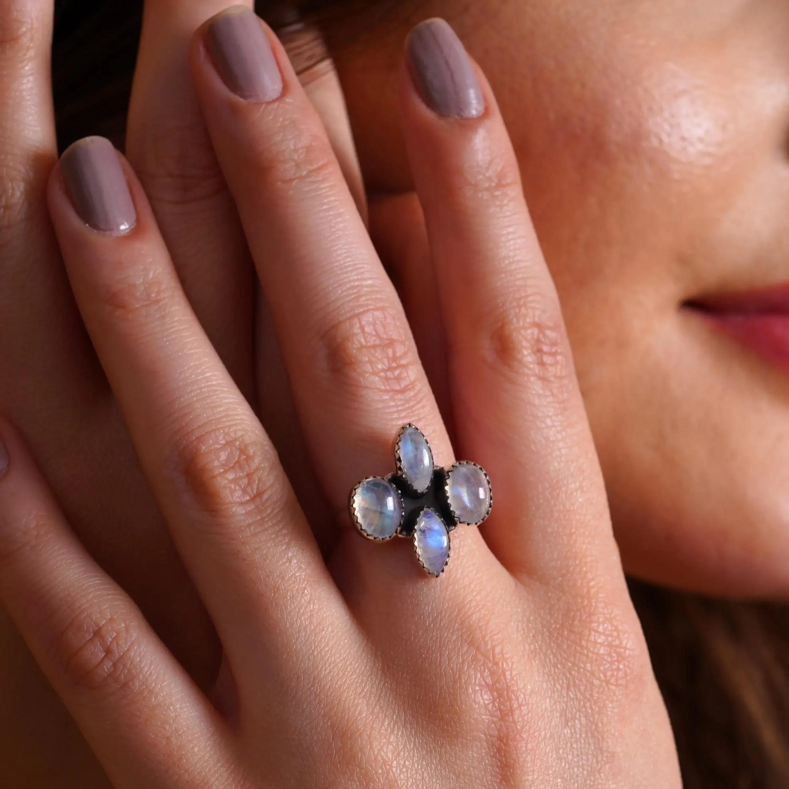 Natural Rainbow Moonstone Ring