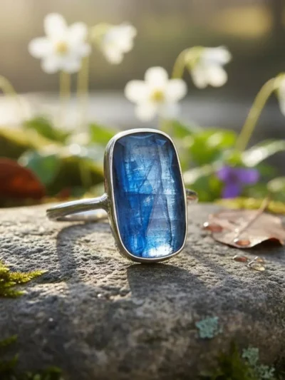 Rectangular Blue Gemstone Ring in Sterling Silver