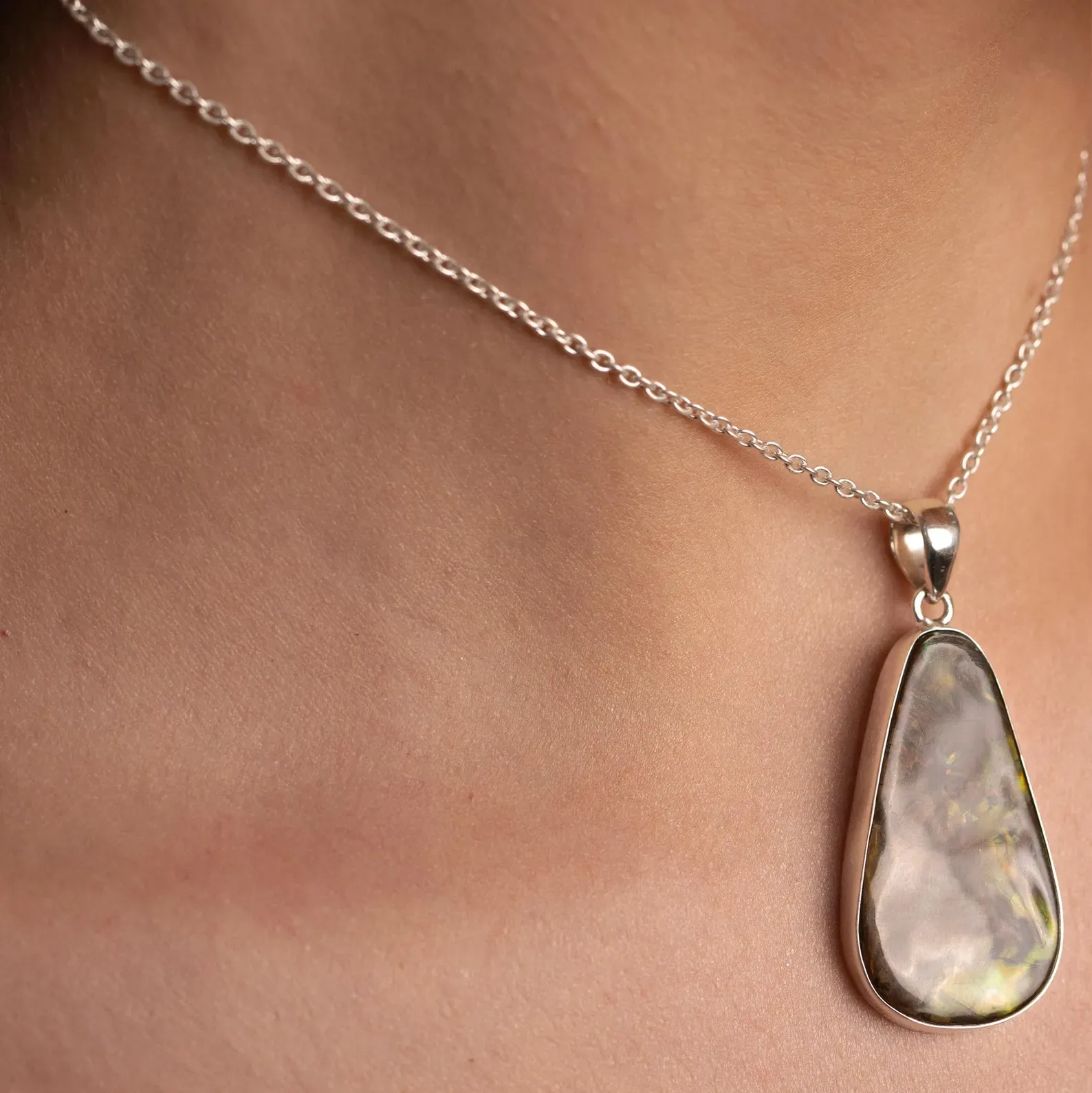 Handcrafted Ammolite Pendant - Natural Stone Jewelry