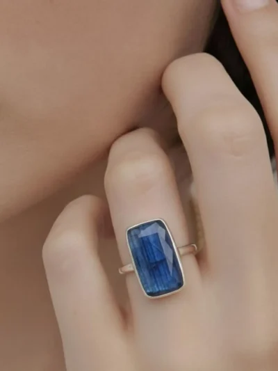 Oval Blue Gemstone Ring in Sterling Silver