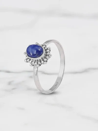 Handmade Silver Ring Blue Sapphire or Tanzanite Halo Bezel Setting Ethical Gemstone Jewelry