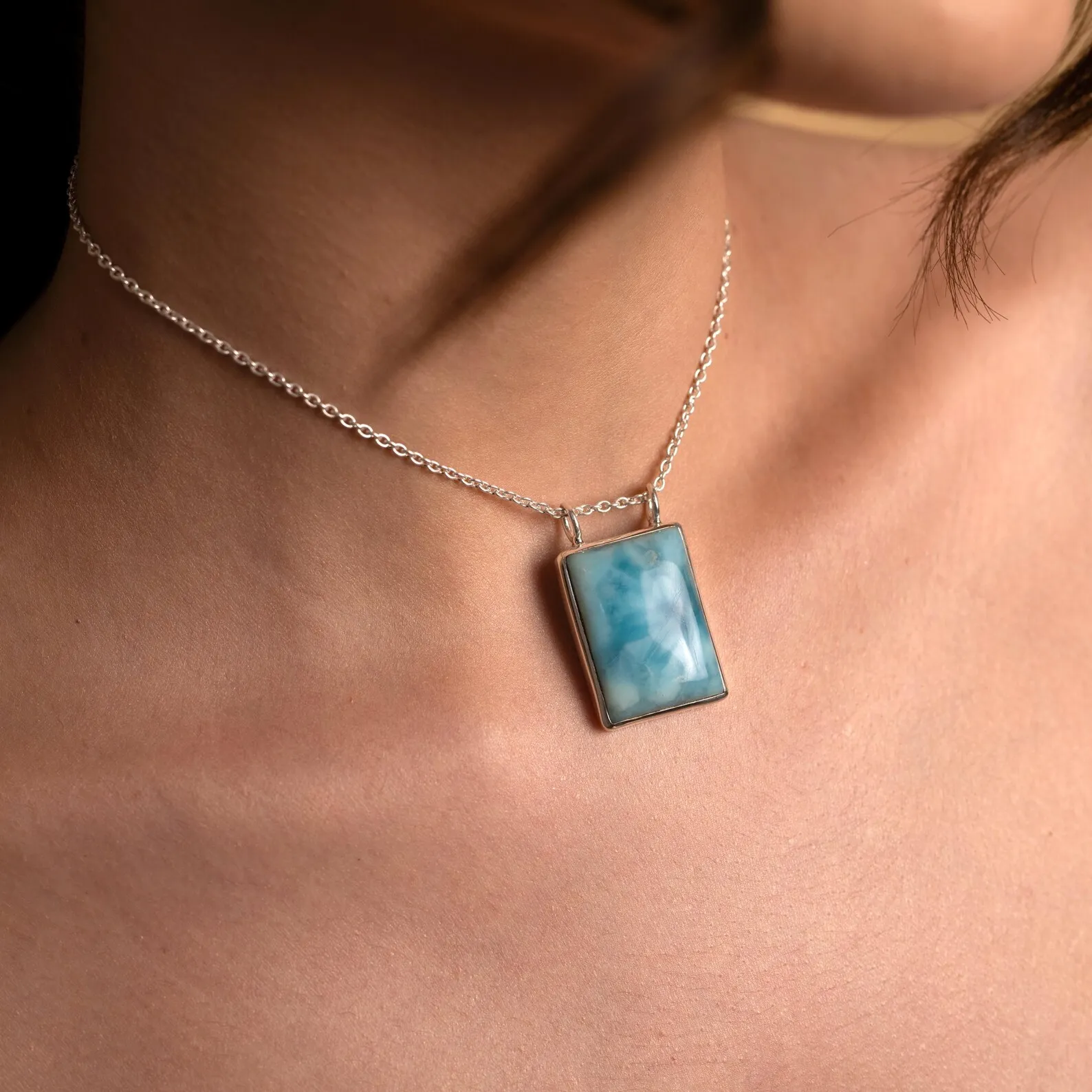 Handmade Larimar Pendant - Unique Boho Style Gemstone Charm
