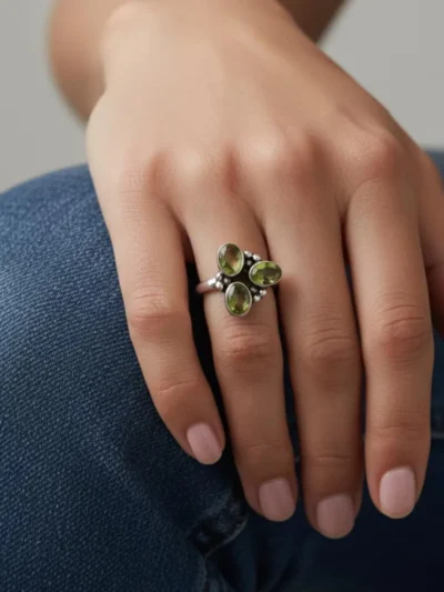 Triple Garnet Ring in Sterling Silver