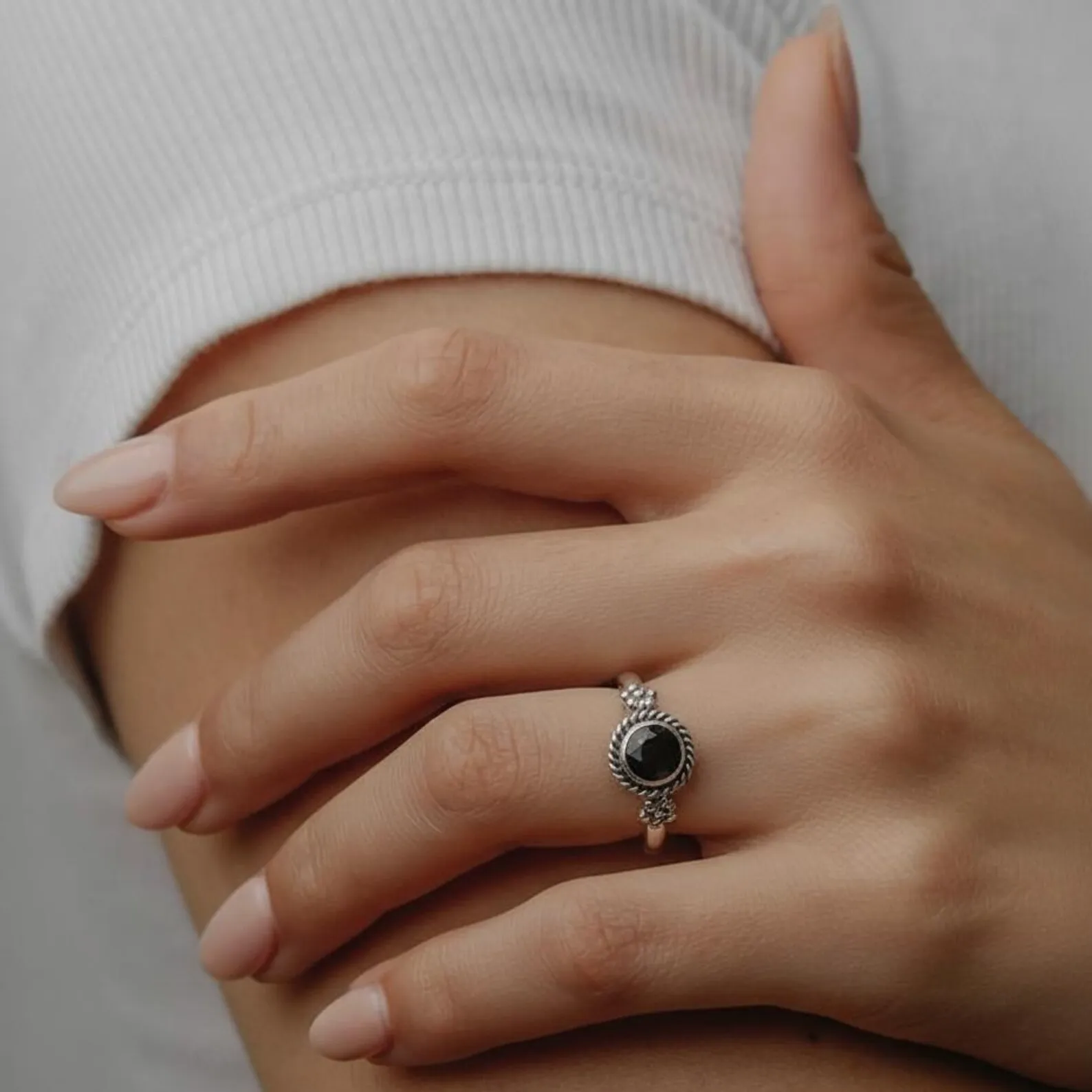 Handcrafted Lapis Ring – Round Stone, Beaded Side Detail, Ethical Silver Jewelry