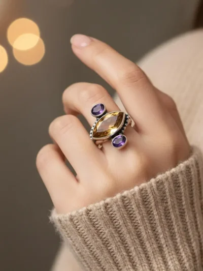 Triple Labradorite Ring in Sterling Silver