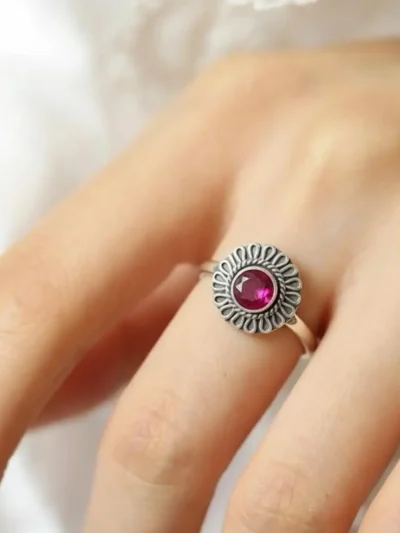 Ornate Emerald Ring in Sterling Silver