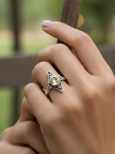 Geometric Emerald Ring in Sterling Silver