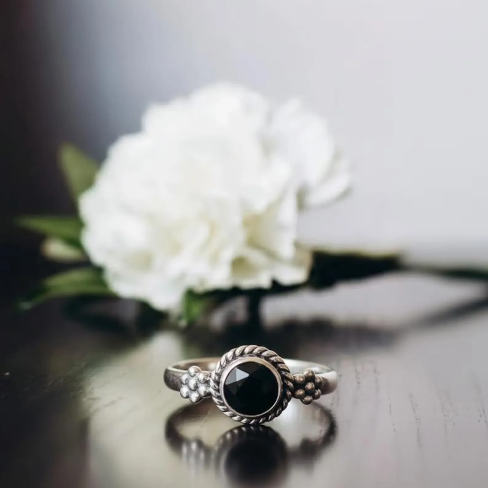Handcrafted Lapis Ring – Round Stone, Beaded Side Detail, Ethical Silver Jewelry