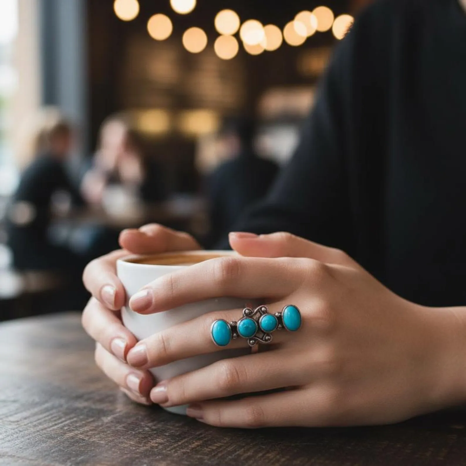 Vertical Lapis Lazuli Turquoise Ring Sterling Silver Five Stone Handmade Boho Statement Jewelry