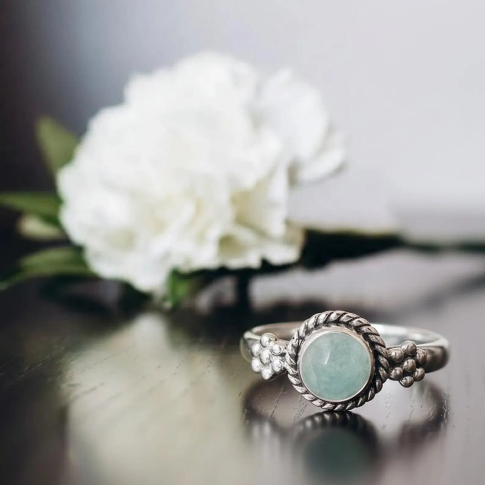 Handcrafted Lapis Ring – Round Stone, Beaded Side Detail, Ethical Silver Jewelry