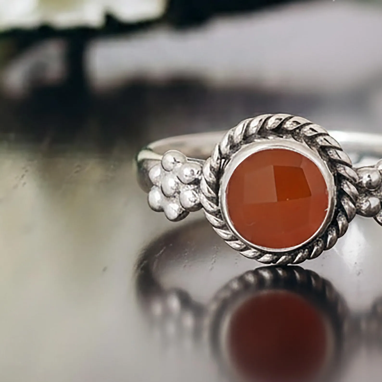 Handcrafted Lapis Ring – Round Stone, Beaded Side Detail, Ethical Silver Jewelry