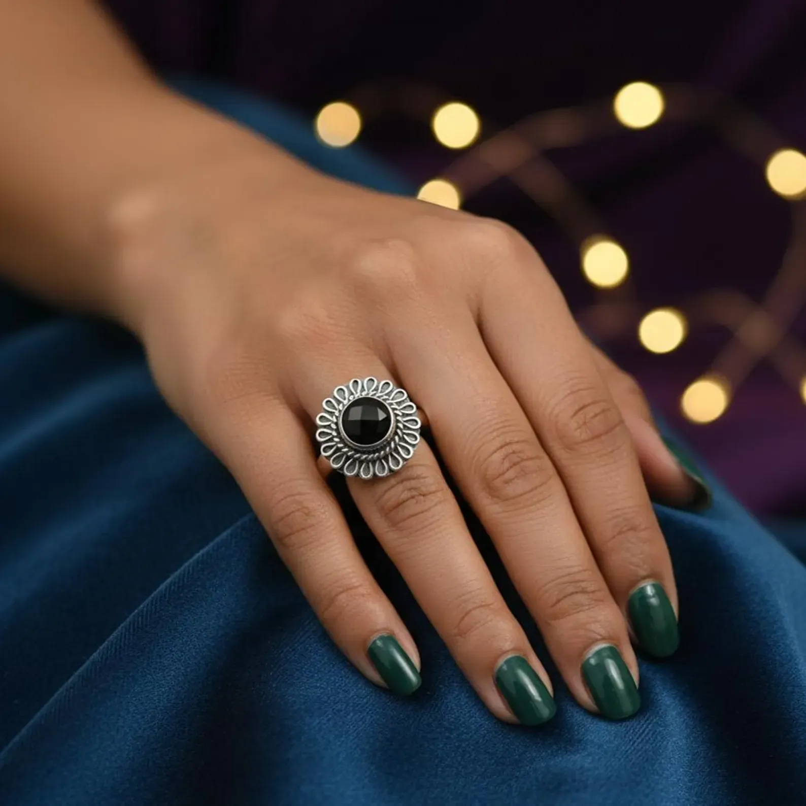 Ornate Emerald Ring in Sterling Silver