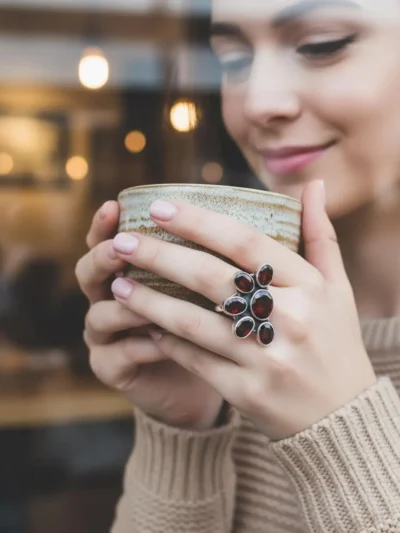 Gemstone Floral Ring – Sterling Silver Amethyst & Citrine Ring