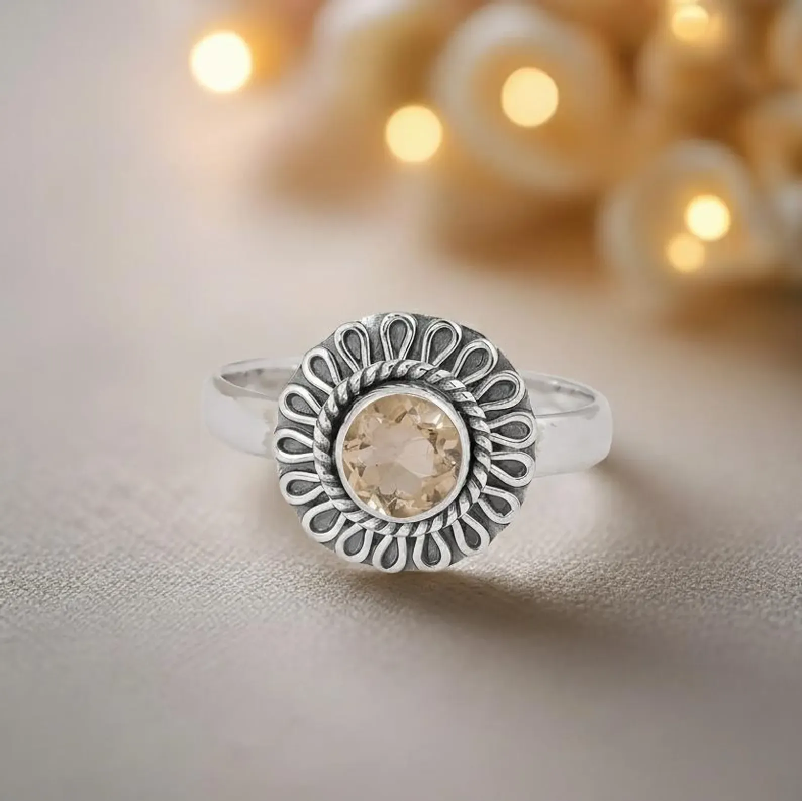 Ornate Emerald Ring in Sterling Silver