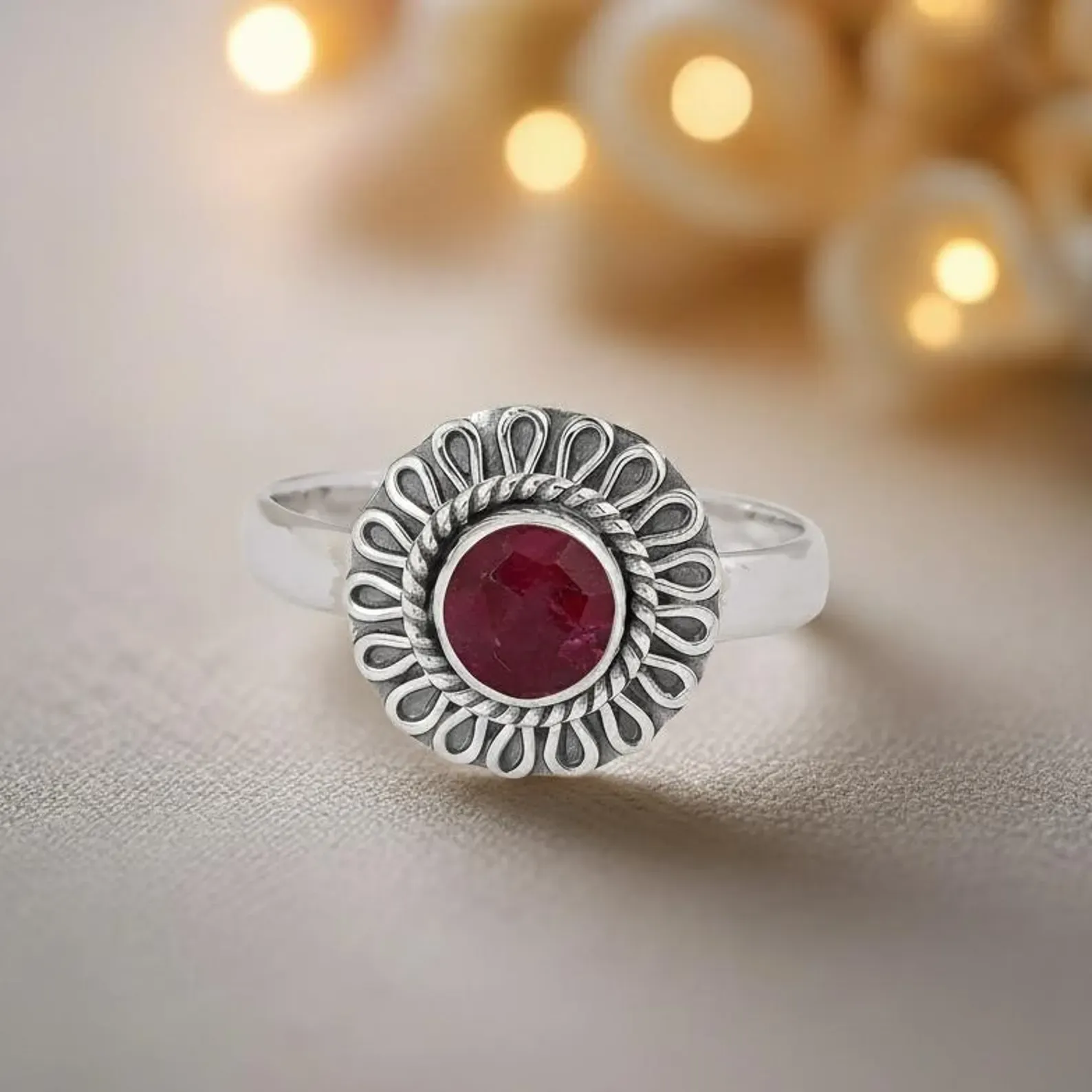 Ornate Emerald Ring in Sterling Silver